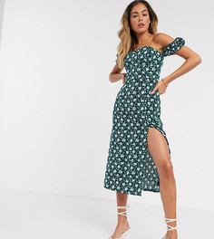 Платье миди с открытыми плечами и разрезом Fashion Union-Зеленый