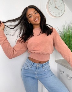 Оранжевый короткий свитшот с отделкой в рубчик ASOS DESIGN