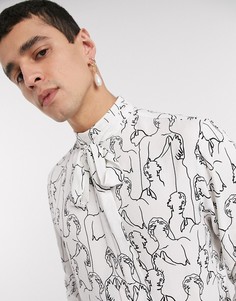 Рубашка классического кроя с принтом и завязкой ASOS DESIGN-Белый