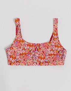Бикини-топ из переработанного полиэстера с овальным вырезом и цветочным принтом Monki-Мульти