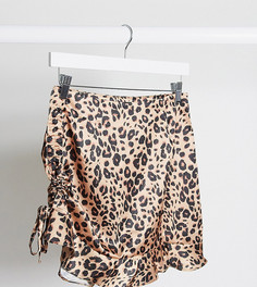 Атласная мини-юбка с леопардовым принтом и сборками Missguided Petite-Мульти