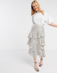Юбка миди с серебристыми пайетками Topshop-Серебряный
