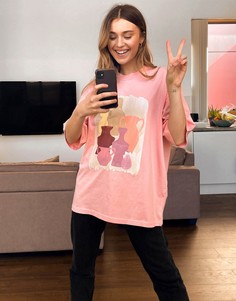 Свободная футболка из органического хлопка с принтом Monki-Оранжевый