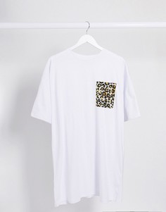 Белое платье-футболка с леопардовым принтом на кармане ASOS DESIGN-Белый