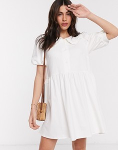 Свободное платье мини цвета слоновой кости с воротником ASOS DESIGN-Белый