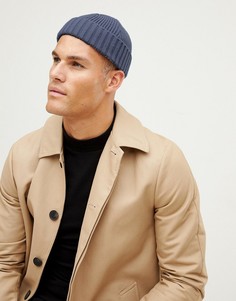Синяя шапка-бини в рубчик ASOS DESIGN-Синий