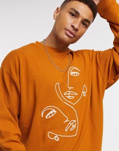 Свитшот с вышивкой ASOS DESIGN-Коричневый