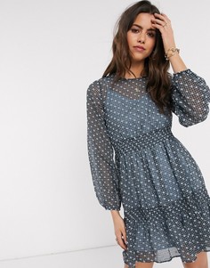 Синее ярусное платье мини с вышивкой Vero Moda-Синий