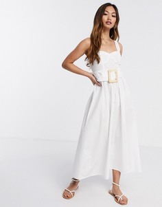 Белый сарафан миди с поясом ASOS DESIGN