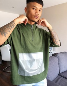 Oversized-футболка цвета хаки с прозрачным карманом ASOS DESIGN-Зеленый