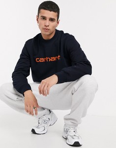Белый свитшот с логотипом Carhartt WIP-Темно-синий