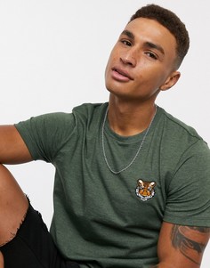 Футболка хаки с вышитым тигром Burton Menswear-Зеленый