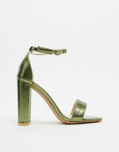 Зеленые босоножки металлик на каблуке Glamorous-Зеленый
