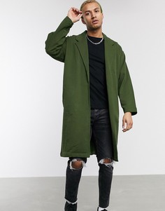 Темно-зеленое легкое трикотажное oversize-пальто ASOS DESIGN-Зеленый