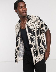 Темно-синяя рубашка с принтом в стиле барокко Reclaimed Vintage inspired-Мульти