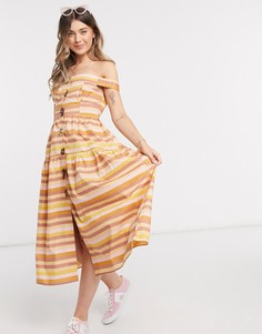 Сарафан миди в полоску с открытыми плечами и пуговицами ASOS DESIGN-Мульти