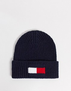 Шапка-бини с большим флагом Tommy Hilfiger-Черный
