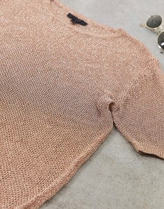 Блестящая свободная вязаная футболка с эффектом металлик ASOS DESIGN-Розовый