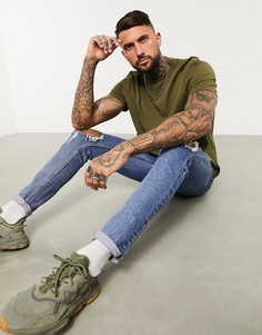 Свободная футболка цвета хаки из органического хлопка с круглым вырезом ASOS DESIGN-Зеленый