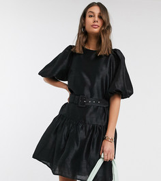 Черное свободное платье с пышными рукавами и поясом Vero Moda Tall-Черный