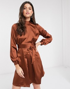 Коричневое платье A-силуэта с высоким воротом Closet-Коричневый