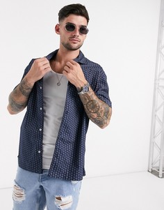 Темно-синяя рубашка с отложным воротником и принтом Jack & Jones Premium-Темно-синий