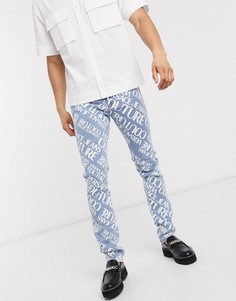 Выбеленные узкие джинсы с логотипом Versace Jeans Couture-Синий