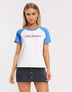 Белая/синяя футболка с рукавами реглан Lee-Белый
