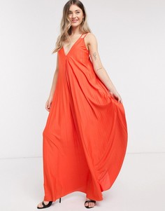 Оранжевое плиссированное платье макси с двойными бретелями ASOS DESIGN-Синий