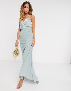 Шалфейно-зеленое платье макси на бретельках с запахом TFNC-Зеленый