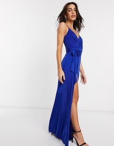 Синее платье макси с V-образным вырезом Goddiva-Синий