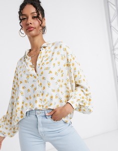 Oversized-рубашка с рукавами "летучая мышь" и цветочным принтом Heartbreak-Синий