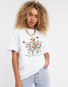 Белая футболка с принтом бабочек и цветов Reclaimed Vintage inspired-Белый