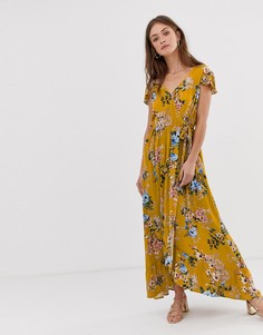 Band of wrap front maxi dress in yellow floral print-Желтый