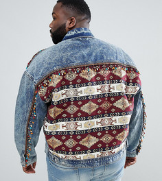 Джинсовая oversize-куртка с принтом на спине и отделкой ASOS DESIGN Plus-Синий