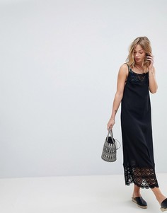 Платье-комбинация с кружевом Free People-Черный