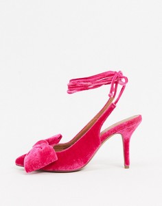 Розовые бархатные туфли на среднем каблуке с бантом и завязкой ASOS DESIGN-Розовый