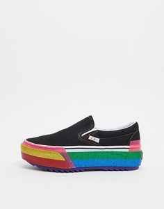 Кеды-слипоны с разноцветной наборной подошвой Vans-Черный