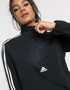 Черный свитшот с короткой молнией и тремя полосками adidas Training