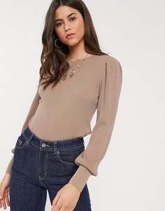 Серо-коричневый вязаный топ Vila-Бежевый