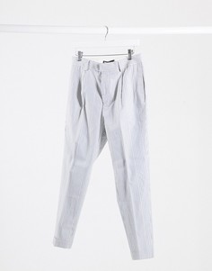 Бело-голубые зауженные брюки в полоску с отворотами ASOS DESIGN-Белый