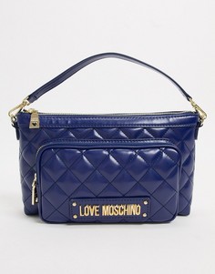 Темно-синяя стеганая сумка через плечо с карманом Love Moschino-Синий