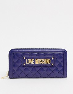 Большой стеганый кошелек темно-синего цвета Love Moschino-Синий