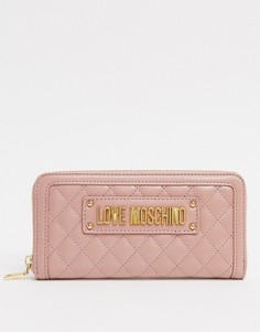 Розовый большой стеганый кошелек Love Moschino