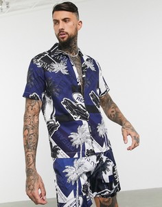 Темно-синяя рубашка с отложным воротником и принтом Versace Jeans Couture-Темно-синий
