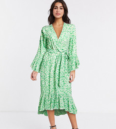 Зеленое платье миди с оборками и цветочным принтом Twisted Wunder-Синий
