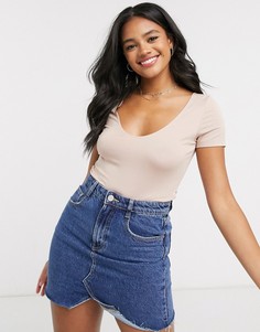 Светло-розовое боди-футболка с овальным вырезом ASOS DESIGN-Розовый
