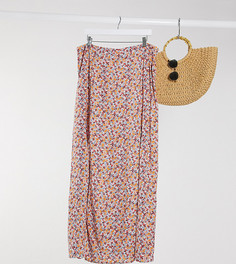 Розовая юбка макси с разрезами и цветочным принтом ASOS DESIGN Curve-Мульти