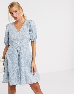 Голубое платье из органического хлопка с цветочным принтом & Other Stories-Синий