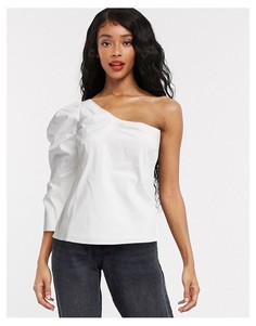 Белый топ на одно плечо с пышным рукавом Object